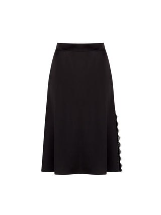 Curvy Midi Skirt in Satin with Lace Inserts
