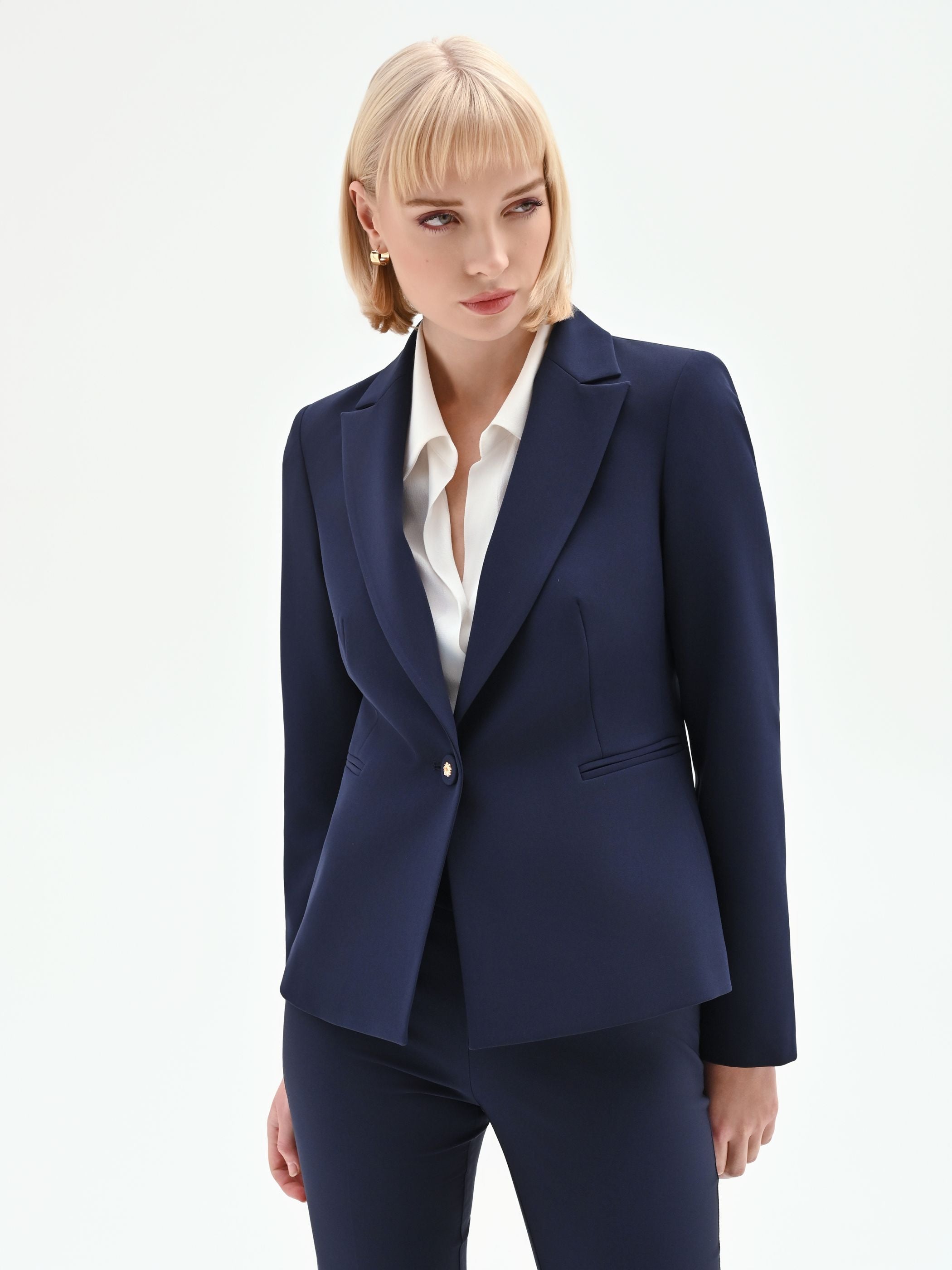 Navy Blue Single-Breasted Technical Blazer – Rinascimento