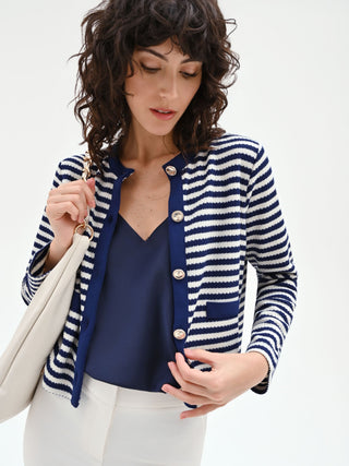 Giacca blu in maglia a righe