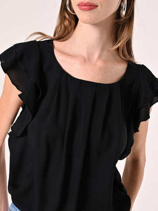 Black Blouse with Cap Sleeves