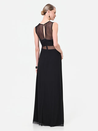 Schwarzes Maxikleid mit Tüll-Details