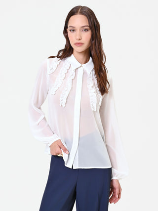 Cream Blouse with Vertical Ruffles
