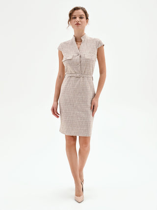 Light Beige Belted Tweed Sheath Dress Rinascimento Light Beige Belted Tweed Sheath Dress Rinascimento