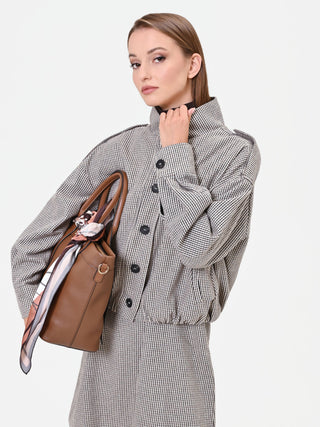 Capospalla blouson pied de poule tortora e beige