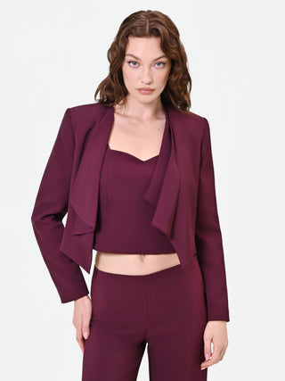 Burgundy Red Cropped Jacket with Cascading Lapels