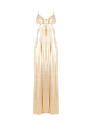 Abito Lungo Dorato con Cut Out