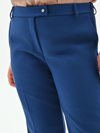Pantalone Curvy blu brillante a vita alta in tessuto tecnico