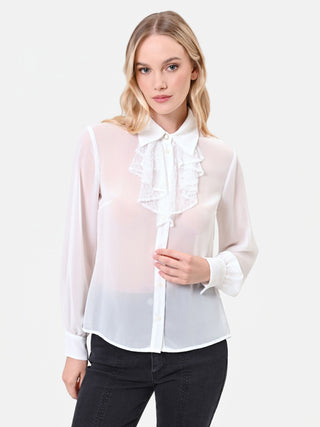 Camicia panna bianco in georgette con ruches