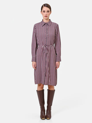 Bordeauxrotes Hemdblusenkleid mit Mikromuster