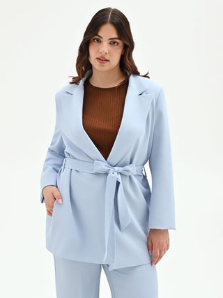 Sky Blue Curvy Belted Jacket