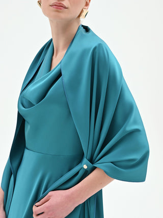 Stola blu ottanio in raso con anello