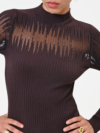 Brown Viscose Sweater with Openwork Insert