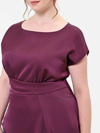 Burgundy Satin Curvy Blouse with Asymmetric Drape
