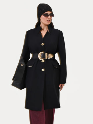 Black Curvy Coat with Gold Buttons