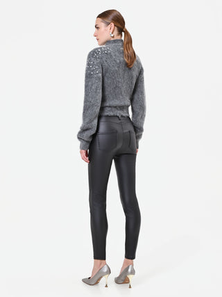 Leggings neri in similpelle con zip frontale