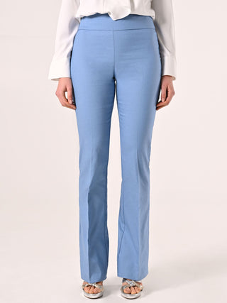 Denim-effect Flared Trousers in Light Blue