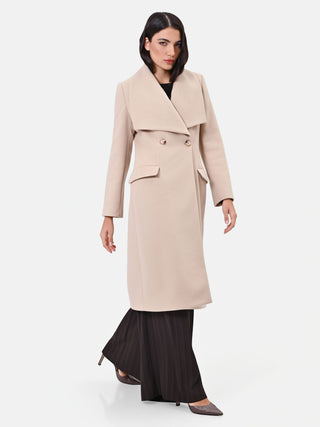 Cappotto Lungo Tortora con Revers Ampi