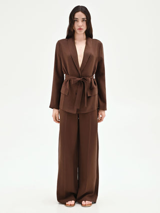 Chocolate Belted Shawl Lapel Jacket