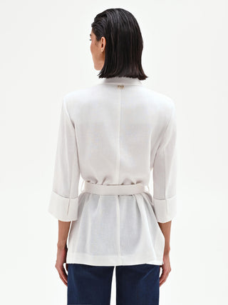 Blazer doppiopetto panna in lino con cintura