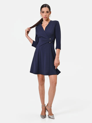 Navy Blue Wrap Dress with Piercing Detail