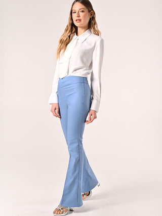 Denim-effect Flared Trousers in Light Blue