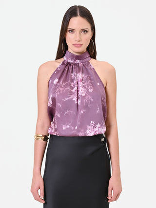 Dusty Rose Floral-Print Band Collar Top