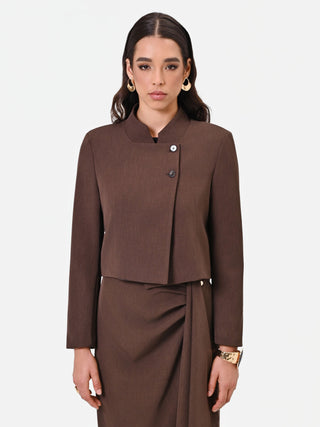 Giacca moro cropped con chiusura asimmetrica