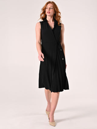 Robe portefeuille noire à plissé