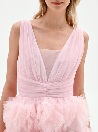 Robe courte rose pastel à jupe en tulle