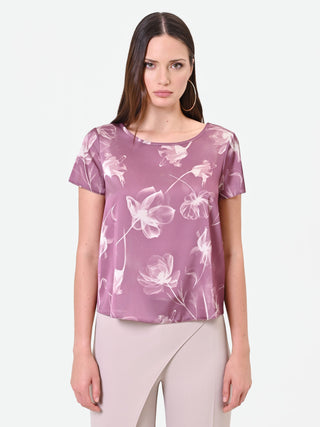 Altrosafarbene Bluse mit Blumenprint