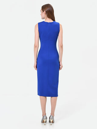 Robe fourreau bleu de Chine avec drapé