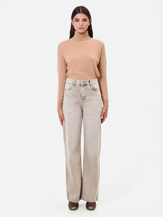 Jean ample taille haute beige taupe