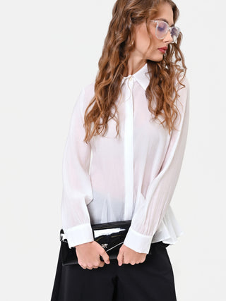 Camicia in viscosa bianco panna con fondo a baschina