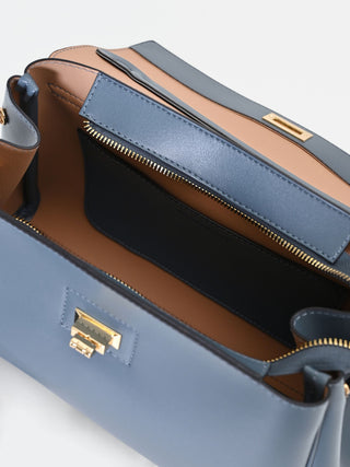 Borsa satchel blu con manico foulard