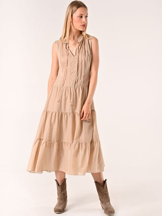 Abito a Balze Beige in Cotone