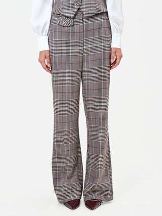 Polyviscose Wide-Leg Trousers in Dove Grey and Beige Prince of Wales Check