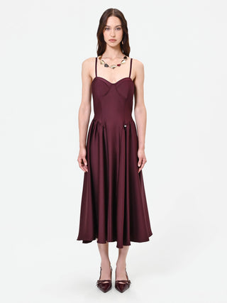 Bustier-Midikleid aus bordeauxrotem Satin