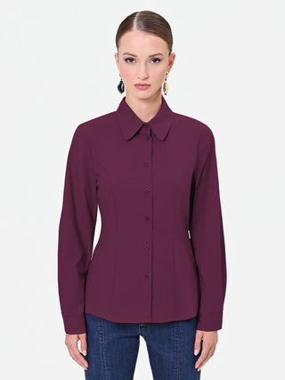 Blouse chemise rouge bordeaux à coutures structurées
