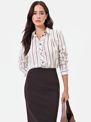 Camicia a righe bianco panna