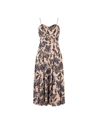 Abito midi in jacquard con stampa floreale blu navy