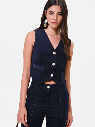 Navy Blue Velvet Vest with Buttons