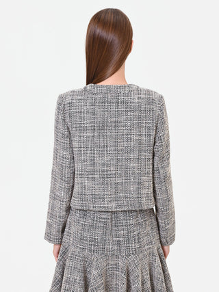 Grey Bouclé-Effect Cropped Jacket