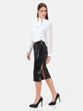 Black Sequin Midi Skirt
