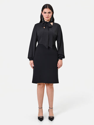 Abito Curvy  tubino nero con strass e fiocco