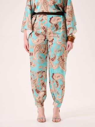 Curvy Aqua Green Paisley Trousers