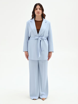 Sky Blue Curvy Belted Jacket