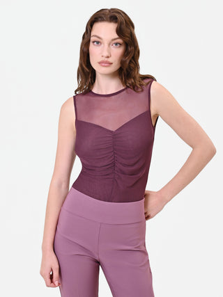 Bordeauxrote Bluse mit Tüllpasse