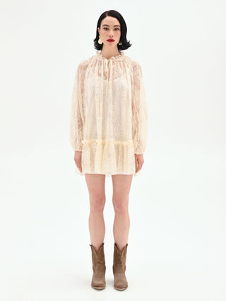 Cream Lace Frill Mini Dress – Rinascimento