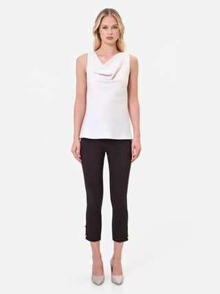 Cream Draped-Neck Tank Top