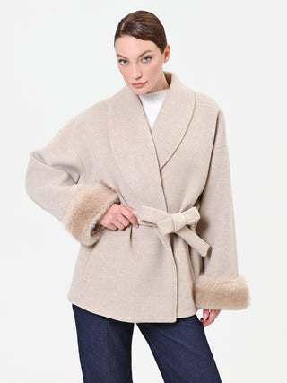 Cappotto corto a vestaglia tortora beige